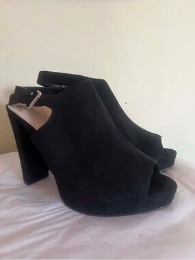 torrid Black Suede Peep-Toe Platform Block Heel Sandals with Ankle Strap